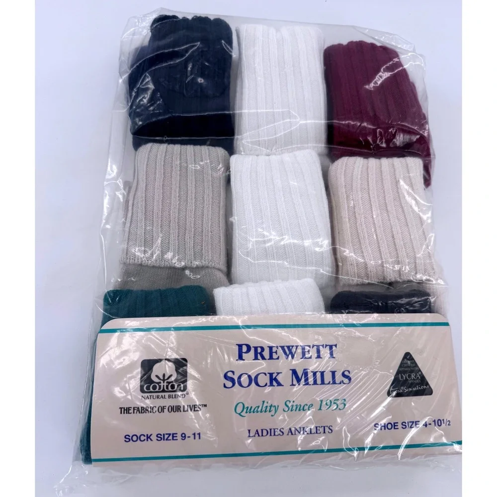 Prewett Sock Mills Anklet Slouch Socks Vintage Sz 9-11 Multi‎ Color 9 Pack USA